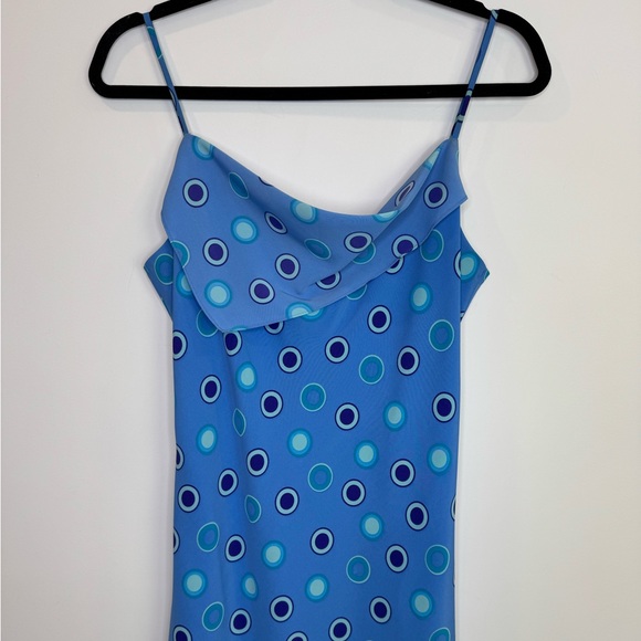 Vintage Y2K Blue Polka Dot asymmetric spaghetti strap Dress size 10 - Picture 3 of 8